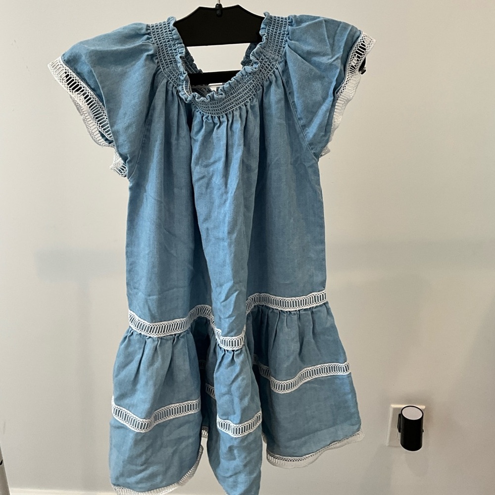 Replay Blue and White Tiered Sundress with Flutter Cap Sleeves